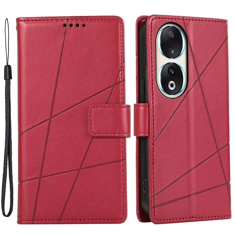 

DF-06 For Honor 90 Case Lines Imprinted Wallet Stand PU Leather TPU Phone Cover