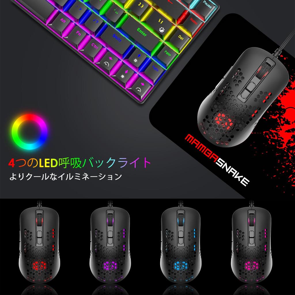MAMBASNAKE 383 Wired Lightweight Honeycomb 4RGB 2400DPI Compatible with USB Optical Computer Mouse with Japanese Instruction Manual Ultra-lightweight