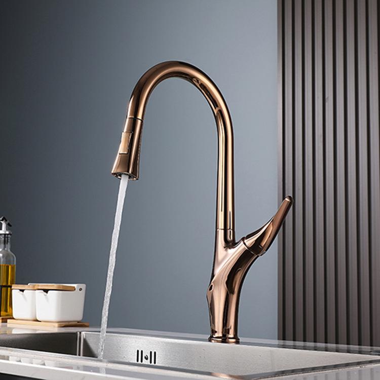 New Rose Gold Kitchen Faucets Crane Pull Out Kitchen Tap Water Tap Sink Mixer Rotate Rose Gold Brass Faucet Water Mixer