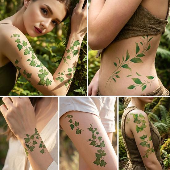 Nostalgie Fake Vine Tattoos, Waterproof Leaf Temporary Stickers, Green Plant Ivy Body Art for Women Girls, Boho Festival Decor