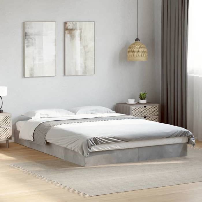 VidaXL Bed Frames Concrete Grey 140x200 Cm Engineered Wood, Bedroom Furniture, Slatted Base, Pallet Bed, Bed, Bed 842024