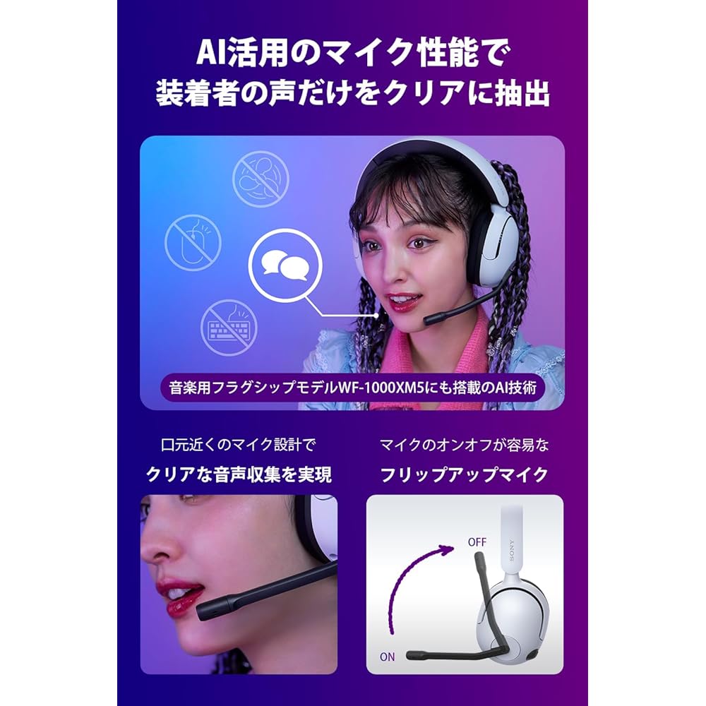 Sony INZONE H5 Gaming Headset Wireless Low Latency 3D Sound Lightweight Design Black