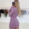 New Elegant Half Turtleneck Long Sleeved Drawstring Pleated Lace-up Dress Spring Autumn Bodycon Party Short Dress Female Solid Color Casual Clothing