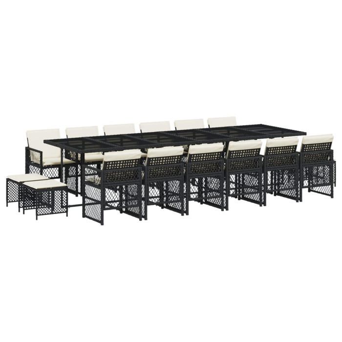 VidaXL Ensemble à manger de jardin 17 pcs coussins noir résine tressée, ensemble à manger d'extérieur, meuble à manger de 3210822