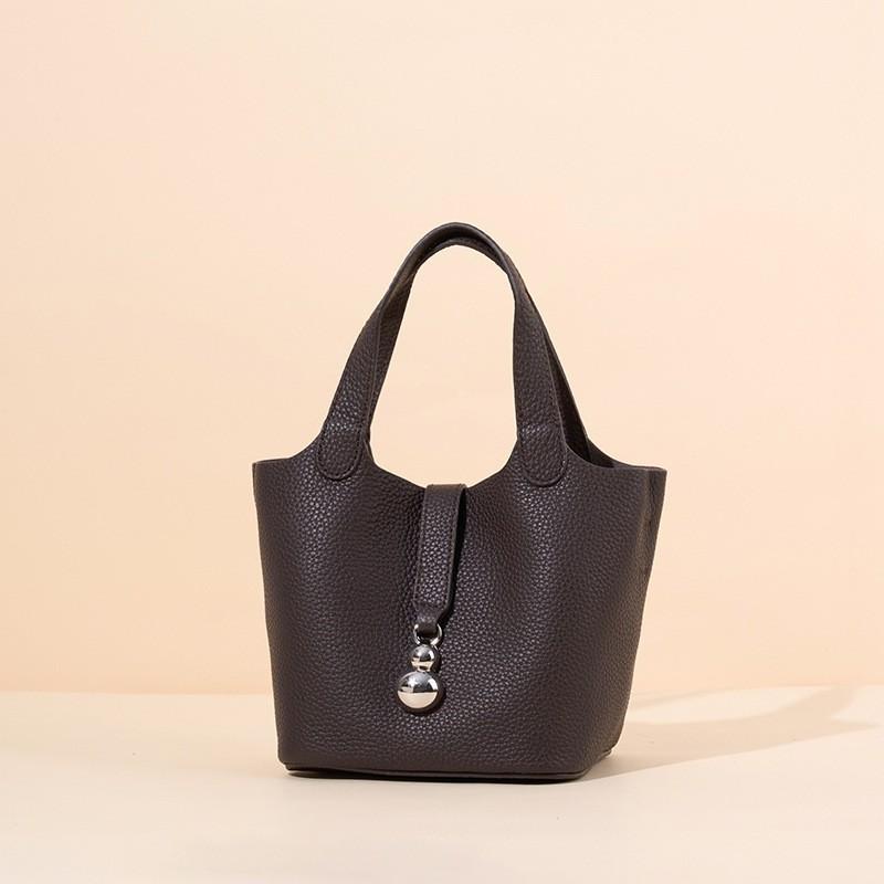 Genuine Leather Vegetable Basket Women's Bag First-layer TC Grain Cowhide Portable Bucket High-end Niche Single-shoulder Cross-slung