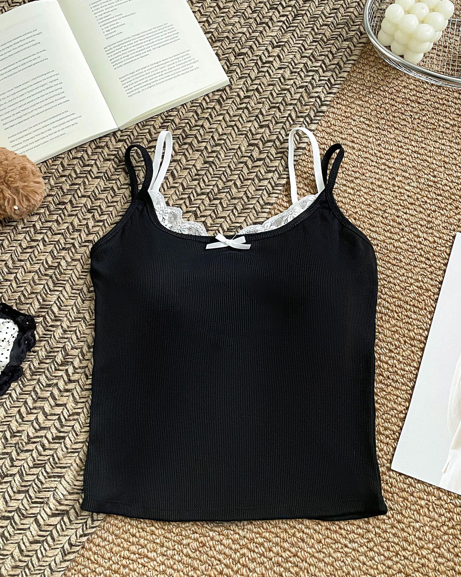 

Women s Summer Lace Bow Camisole – Trendy American Style Two-Piece Spicy Crop Top One Size (Recommended 80-115 Jin) чорний