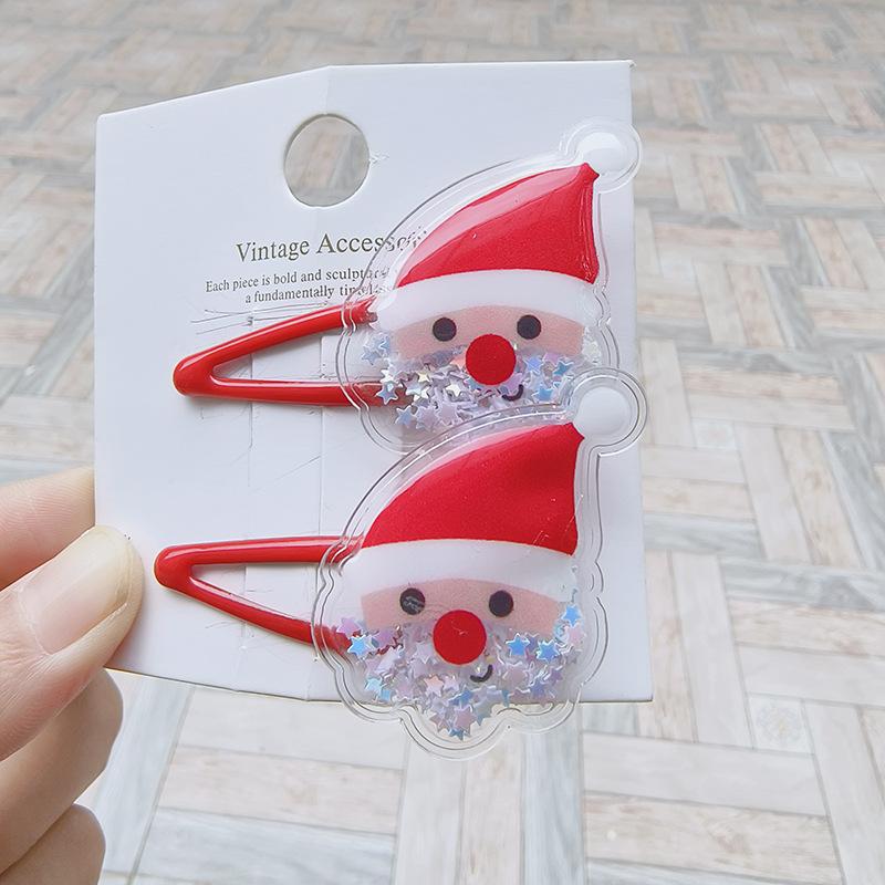 1 Pair Cute Christmas Hair Clips for-Snowman,Reindeer & Tree Hair Accessories with Glittery Red Elastics,Ponytail & Bangs Clips