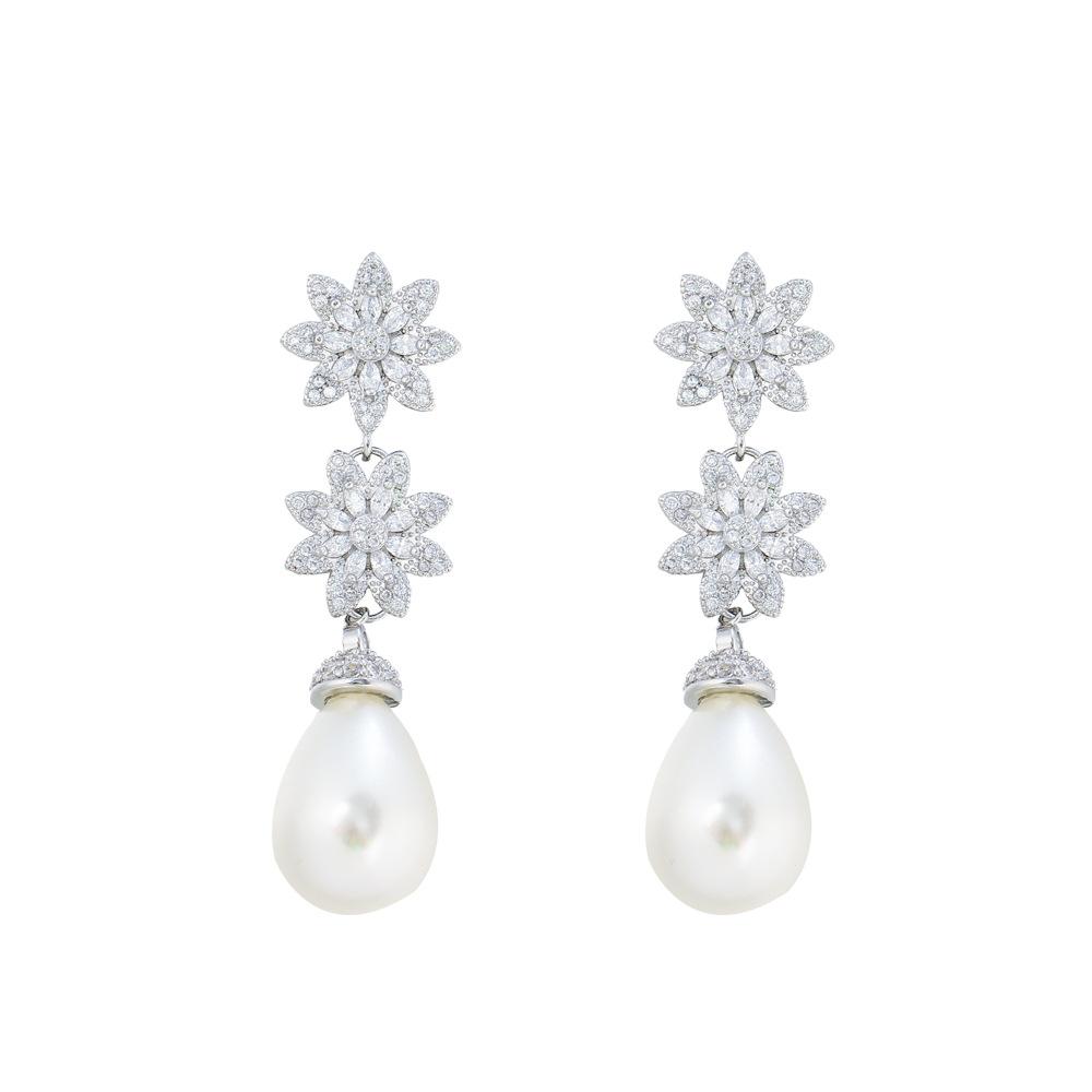 Needle Style Light Luxury Elegant Flower Pearl Earrings Celebrity Temperament Slightly Inlaid Zircon Earrings Ear Jewelry