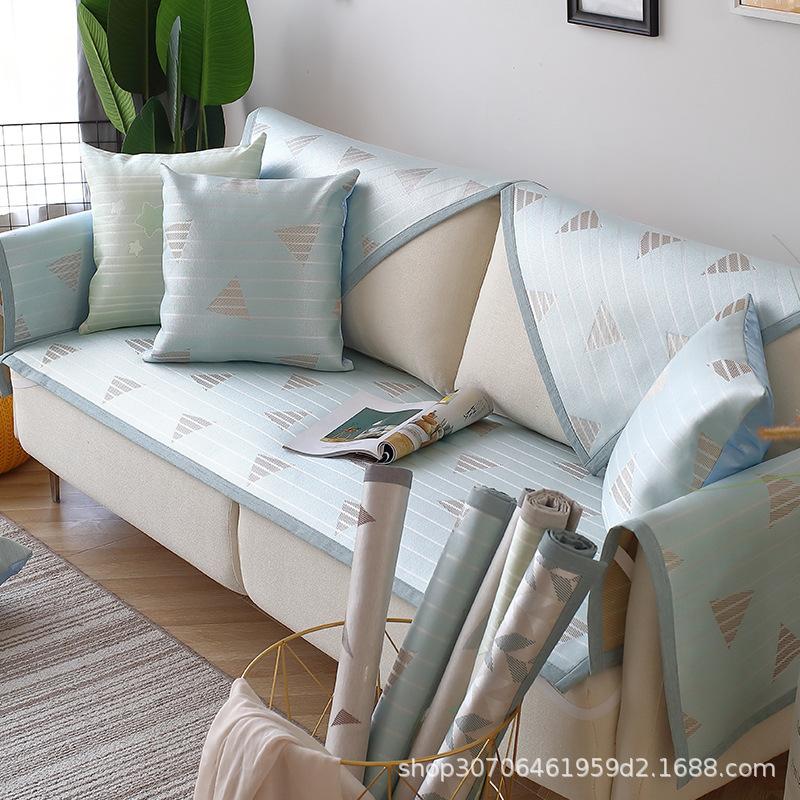 Sofa Cushion Summer Mat Non-Slip Ice Silk Rattan Mat Summer Living Room Cool Cushion Sofa Cover Cover Cloth