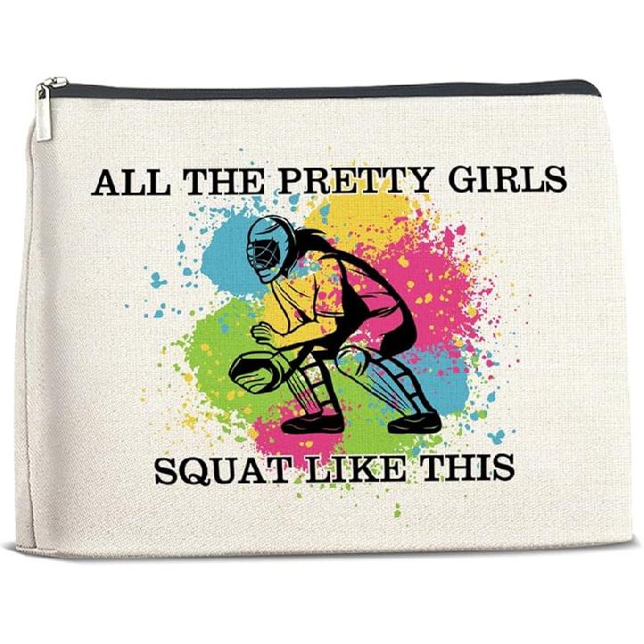Softball Gifts Makeup Bag Girly Gifts for Women, Inspirational Christmas Birthday Gift for Softball Lovers Team Players Friends Besties Cosmetic Polychrome Softball E