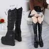 Fashion 14CM High Leather Boots Thin Legs and Sexy Fashion Winter Ribbon Muffin Thick-soled Women's Boots Womens Boots
