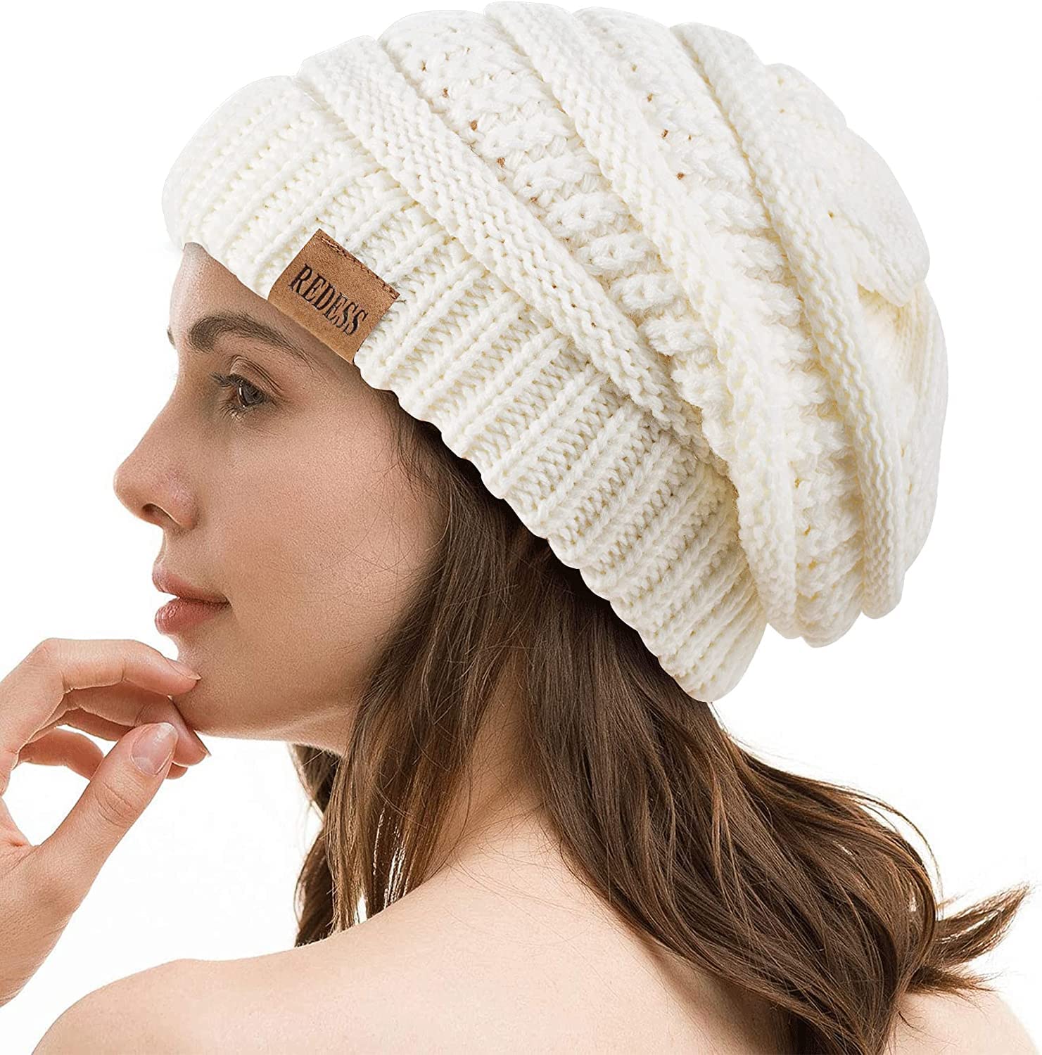 

Unisex Winter Loose Beanie Hat Thick Soft Oversized Cable Knit Cap [REDESS]