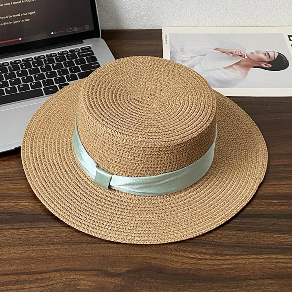 French Flat-top Sun-protective Straw Hat for Women, High-end Summer Sun Hat, Internet-famous Straw Woven Wide-brim Fresh Hat