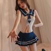 See Through Erotic Sexy Crotchless Student Uniform Set Backless Bodysuit Cosplay Maid Lingerie  Mini Dress Women Sex Costume