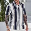 Fashion Men's Striped Print Shirts Button Short Sleeve Lapel Streetwear Summer Basic Blouse Classic Shirts for Men