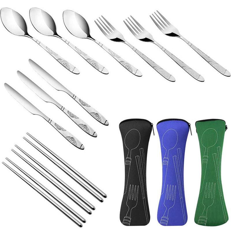 Edelstahl Bestecktasche Waschbar mit Reißverschluss Besteckset Etui Tragbare Tasche für Abendessen Haushaltswerkzeug Reisen Camping Löffel