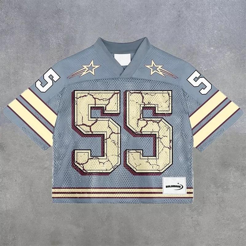 Maglietta americana Y2K, stile Harajuku, hip hop, moda, maglia da football, streetwear, vintage, casual, traspirante, con giunture, ampia, manica corta