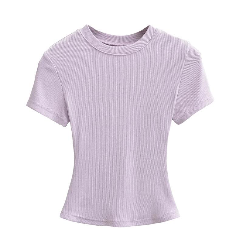 Pure Desire Women's Spicy Girl Round Neck Ribbed Summer T-Shirt