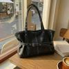 Womens Casual PU Leather Tote Bag Belt Buckle Detail Stitch Accent Large Capacity Minimalist Daily Bag for Commute Travel Everyday Use Durable
