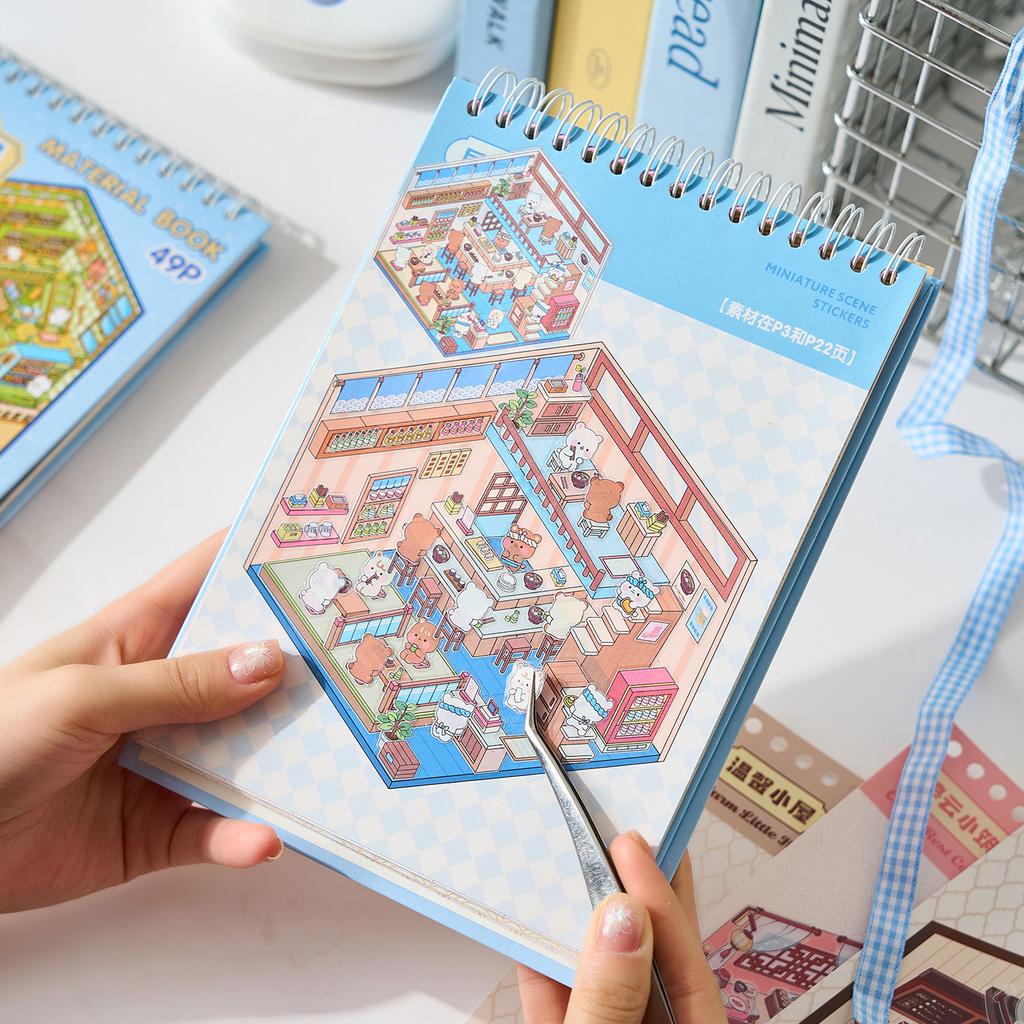 Mr Paper 49Pcs/Bag Business Town Series Mini 3D Miniature Scenography Sticker Book Visual Stacking Scene Stickers Diy Gift Decor