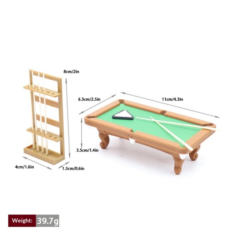 Mini Pool Table 112 Scale Dollhouse Billiard Model Kit 1 Set with Cue Rack for DIY Kids Play Room Setup