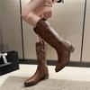 Retro Western Cowboy Boots Women's  Summer V-neck Knight Boots Riveted Pointed Breathable Long Tube Boots