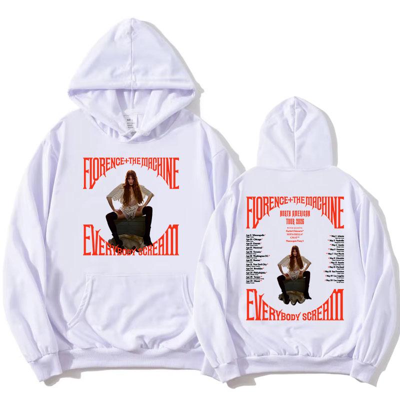 Everybody Scream  Tour 2026 Hoodies Florence + The Machine Rock Band Sweatshirt Long Sleeve Fleece Women Pullovers Print Clothes