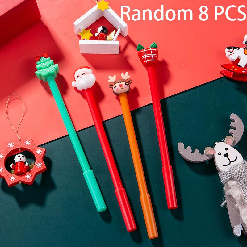 8/20 PCS Merry Christmas Water-based Pen Santa Claus Reindeer Tree Design 0.5mm Black Smooth Writing for Kids Students Office Supplies Back To School