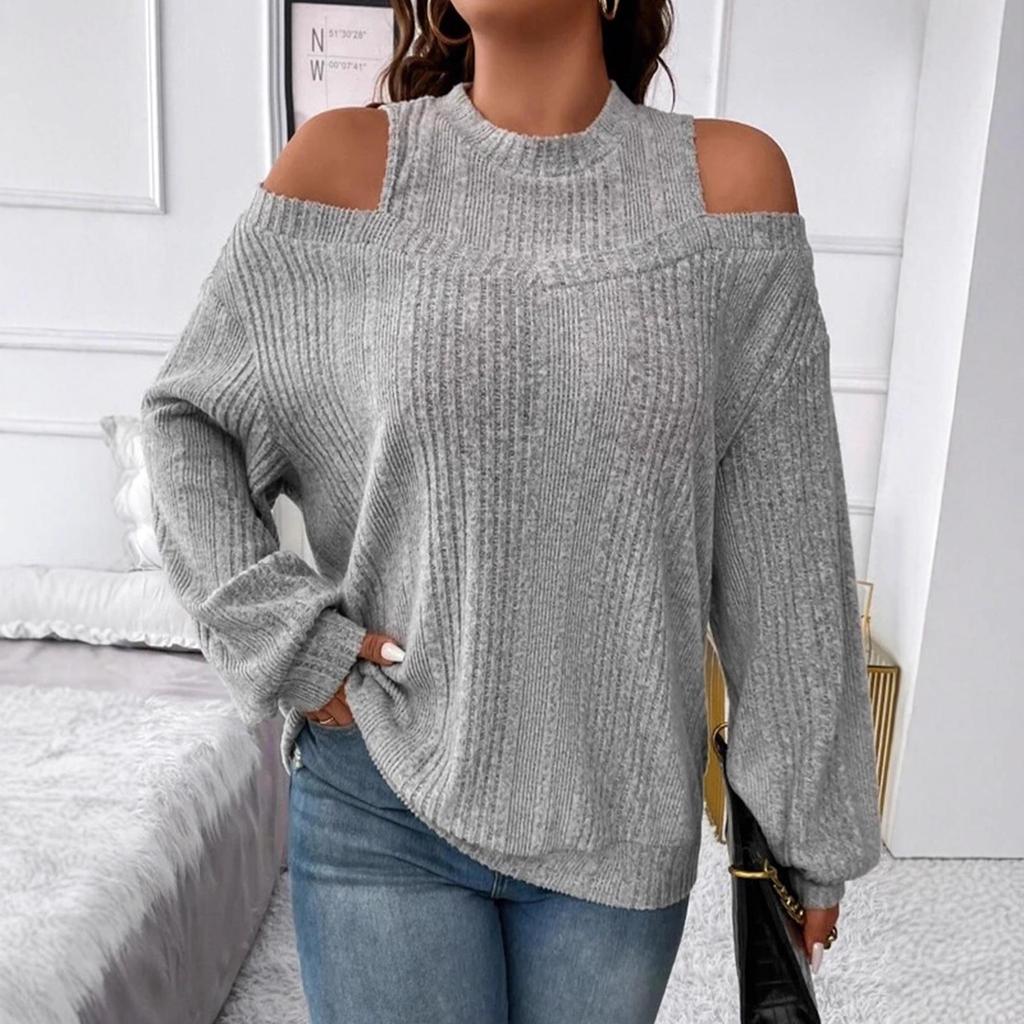 2025 Women's Casual Solid Off-Shoulder Knit Top - European/American Autumn & Winter Fashion