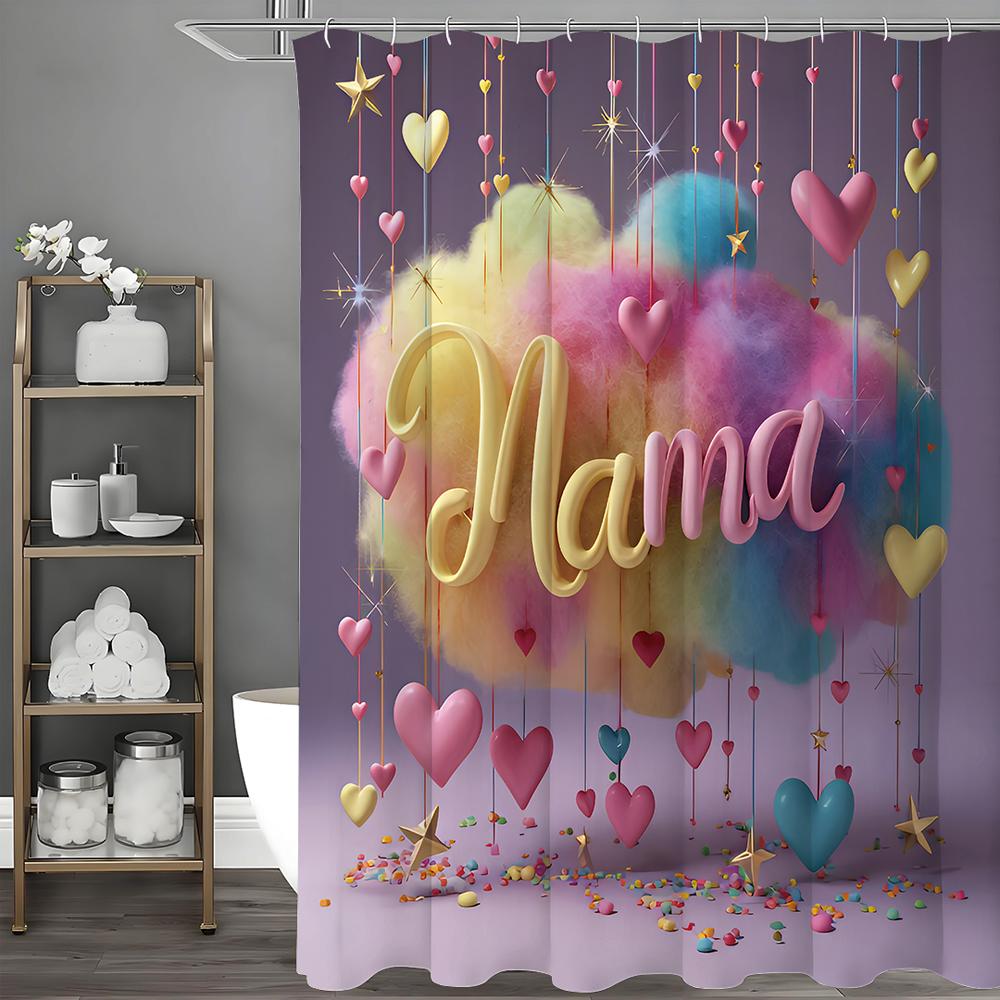Happy Mother's Day Love Colorful Clouds Purple Shower Curtain, Bathroom Decorative Shower Curtain, Waterproof Shower Curtain Wit