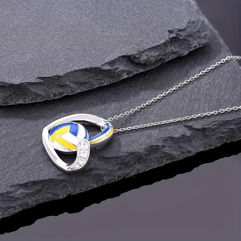 Trendy Volleyball Heart Pendant Necklace Teen Girls Accessories with Shiny Zirconia Fashion Female Daily Party Jewelry