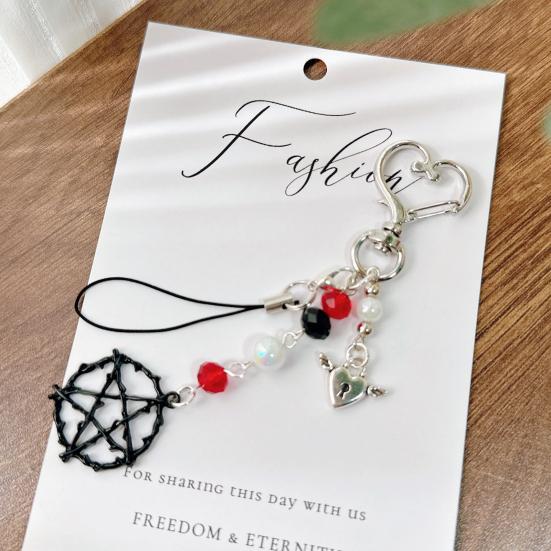 Nyckelring med körsbärspärlor för kvinnor flickor Söt röd körsbärsfruktväska Berlock med rosett Svart stjärna Nyckelring för plånbok Väska Ryggsäck Handväska Tillbehör