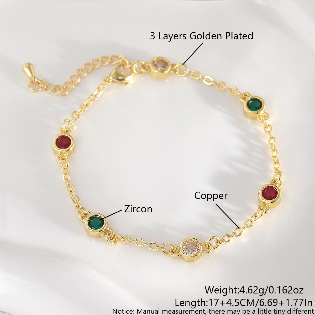 

Fashionable Six-Color Copper Christmas Bracelet with Micro-Inlaid Zircon and Electroplated Gold