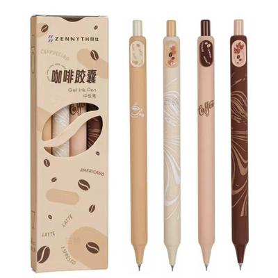 4pcs/box Student Beige Coffee Color Gel Pen for Kids Creative Coffee Beans Series Staionery Gel Pen 0.5mm Black Ink Writing Pen