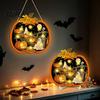 Lighted Wood Decor Halloween Wooden Pumpkin Sign, LED Light Up Ghost Hanging Skeleton Window Display Wall Sign for Indoor Outdoor Holiday Party