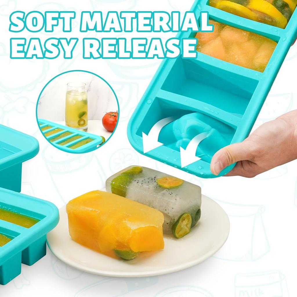 Silicone Freezer Trays with Lid,6 Cup Soup Freezer Container large Ice Cube Molds with Reinforced Steel Ring Top for freezing Soup Sauce Broth