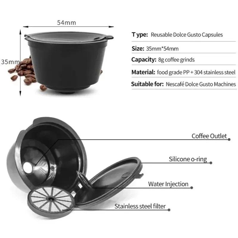 UNTIOR3Pcs Reusable Coffee Capsule Kits for Nescafe Dolce Gusto Machine Refillable Capsules Pod Compatible Filter Cups Dispenser