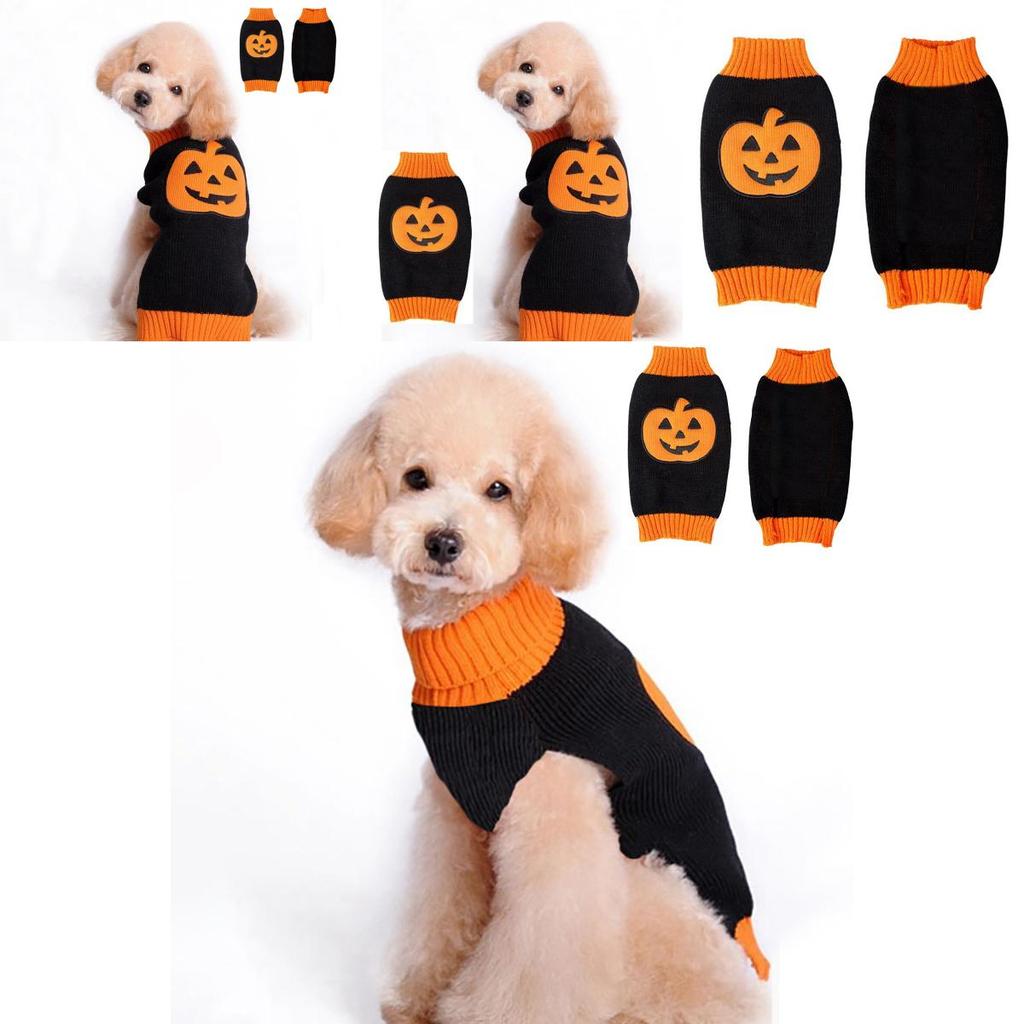 Halloween Small Dog Clothes Pet Sweater Warm Pumpkin Coat For Cute Puppies