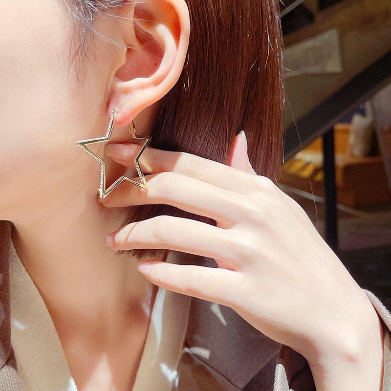 Cool Style Five-Pointed Star Female Sterling Silver Needle Personality Rhinestone