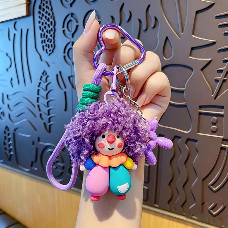 Trendy Curly Hair Clown Doll Keychain, Cute Cartoon Figure Bag Pendant, Decorative Small Gift Key Ring