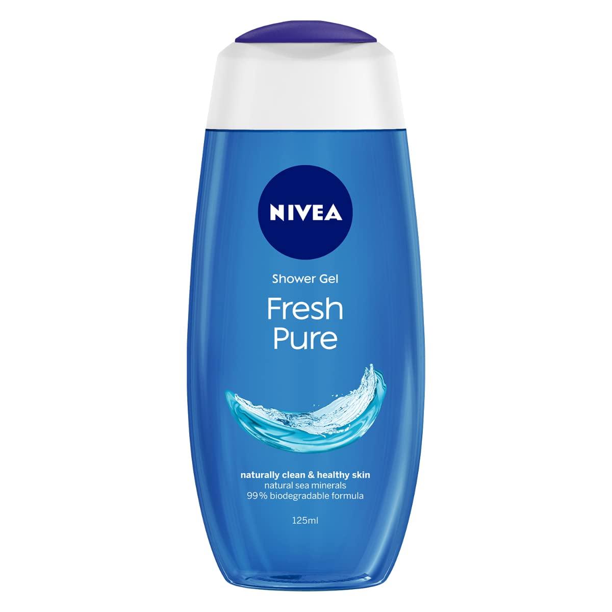 

Nivea Fresh Pure Гель для душа 125 мл Упаковка 1 шт. с морскими минералами для шелковистой мягкости кожи и освежающего летнего душа