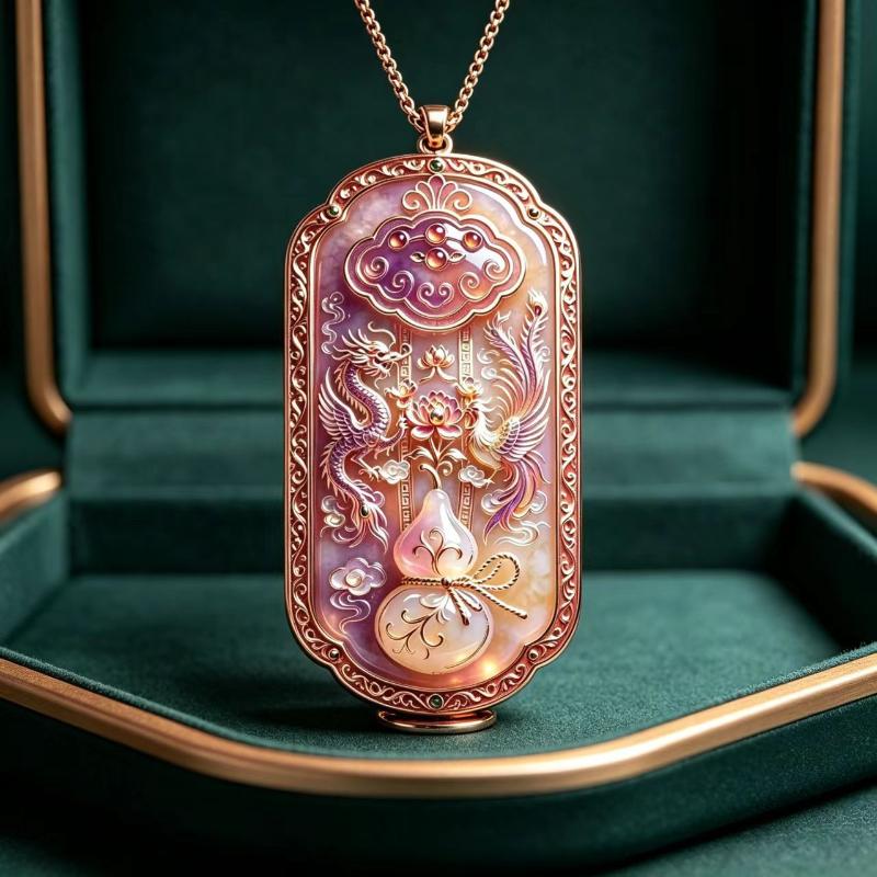 Chinese Lucky Dragon Phoenix Enamel Gourd Pendant Necklace Totem Ethnic Jewelry Minimalist Unisex Fashion