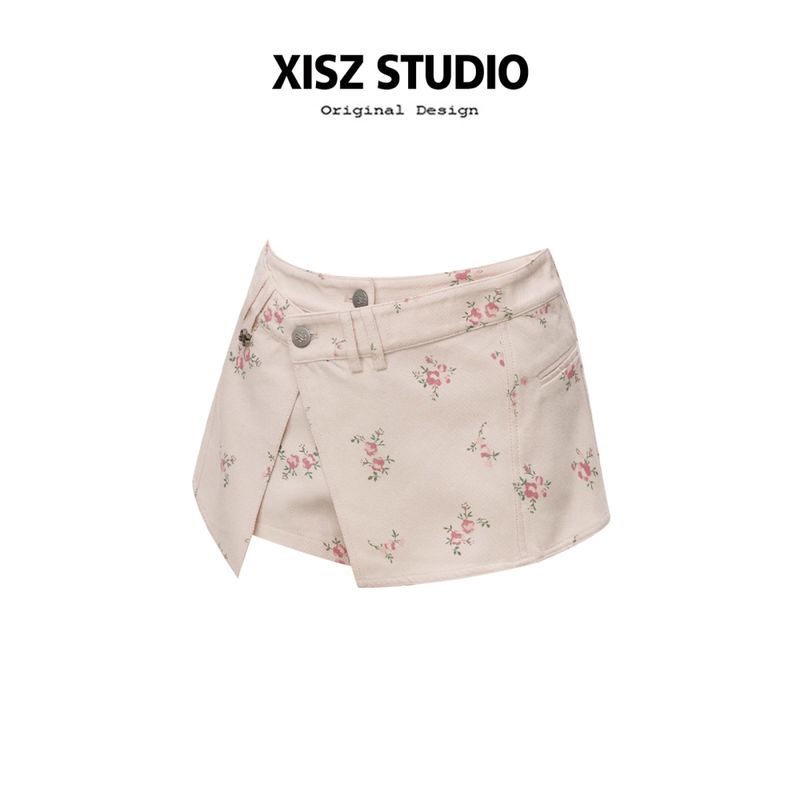 

Fake Two-Piece Irregular Patchwork Floral Short Skirt Pants for Women, New Summer Style, Sweet and Age-Reducing, High-Waisted and Slimming Half Skirt Pink Floral S