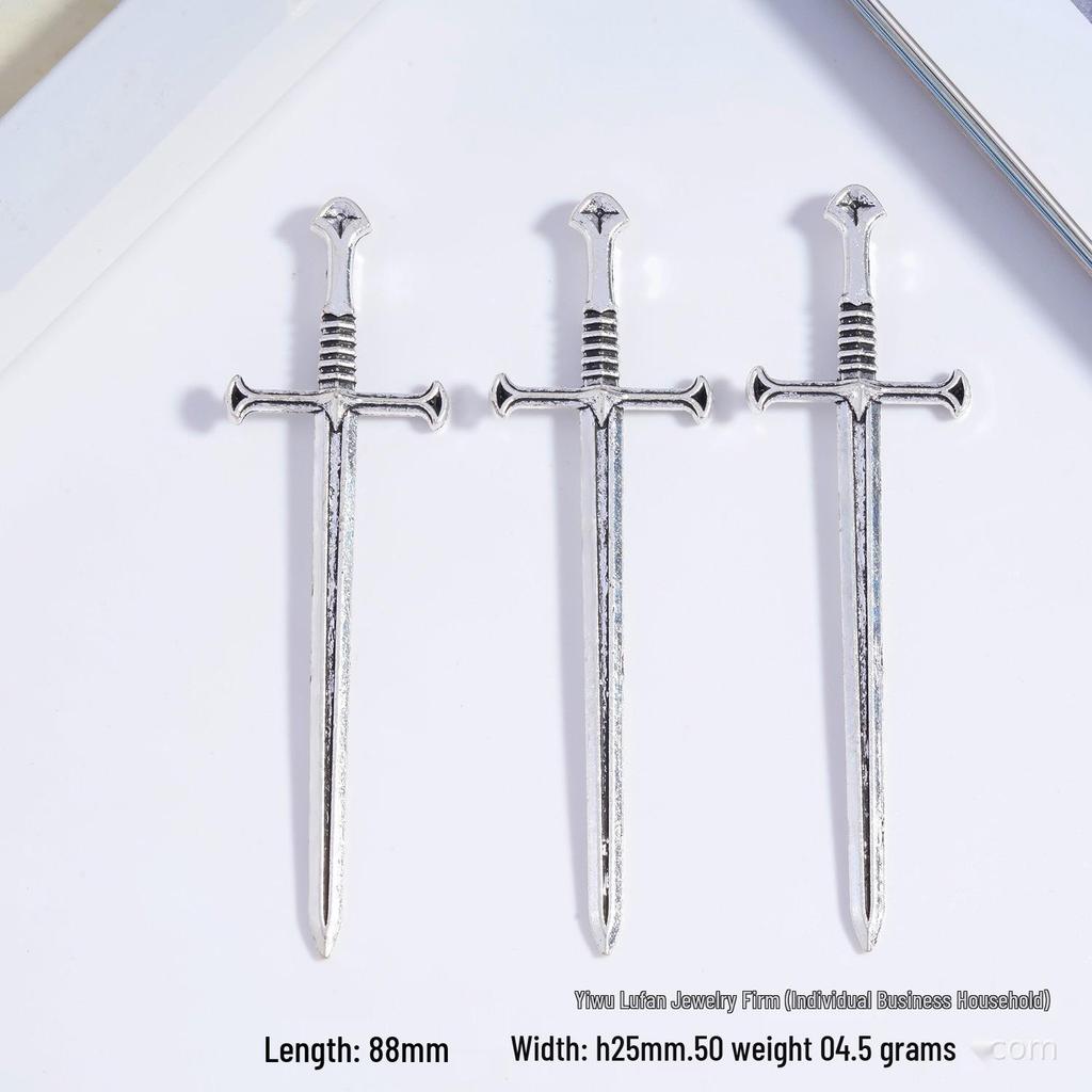 Antique Silver Alloy Longsword Jewelry Holder (25x88mm) - DIY Ita Bag Accessory