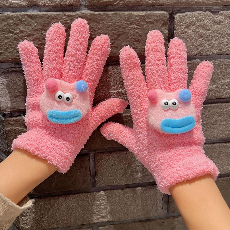 1Pair Cartoon Star Eye Five Finger Gloves For Women Girls Autumn Winter Warm Gloves Cute  Student Gloves Birthday Gifts