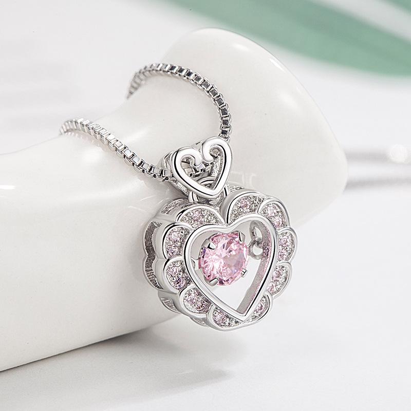 Heartbeat Zircon Necklace: Women's Love Heart Pendant, Pink Zircon, Beating Heart Design - Perfect Christmas Gift for Girlfriend