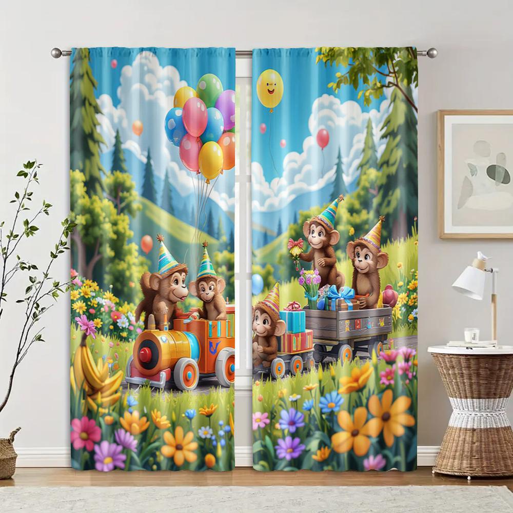 

Фильтрующие Шторы Без Карнизов Неподвижные Без Батареек Использование на День Рождения Обезьяны Спальни Гостиные Комплект Штор из 2 Штук Полиэстер Стирка W100*H70(CM)-Grommet top&1PCS