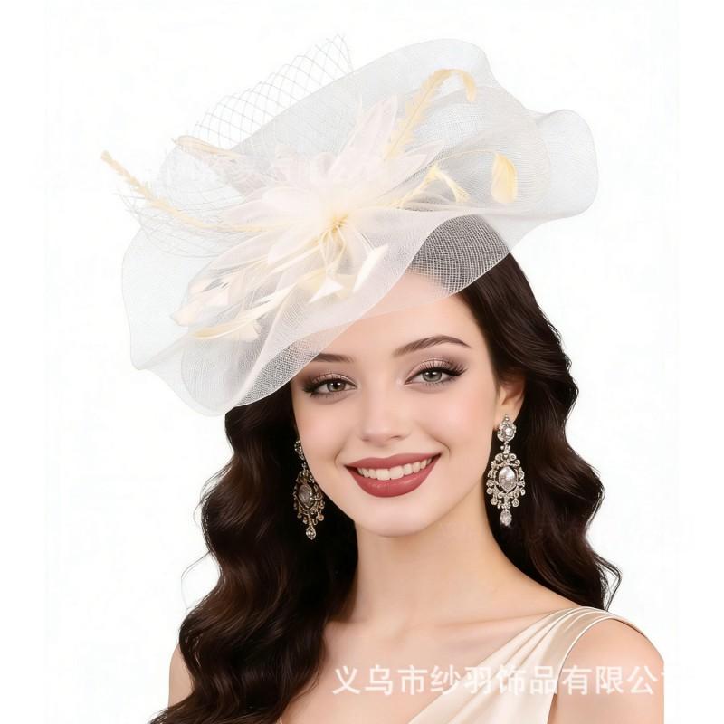 

Vintage Feather Mesh Headwear Bride Wedding Hair Accessories Party Jewelry Hairpin Headband покинуть белый