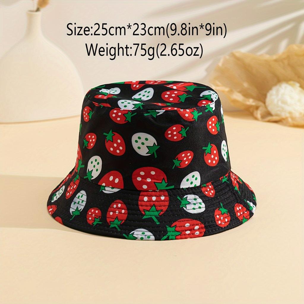 A Single Pack of a Fisherman Hat with Strawberry And Graffiti Designs a Stylish Fishing Hat Suitable for Both Men And Women