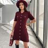 Elegant Knit Mini Dress Women Street Slim High Waist Short Sleeve Rib Sweater Dresses Vacation Bodycon Knitwear Dress
